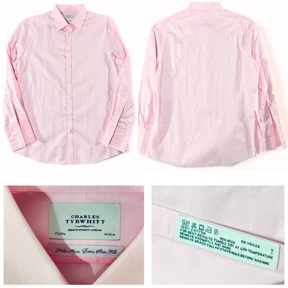 Charles Tyrwhitt Lot 3 Extra Slim French Cuff Non-Iron Dress Shirts Pink 17.5 35 - Picture 3 of 10